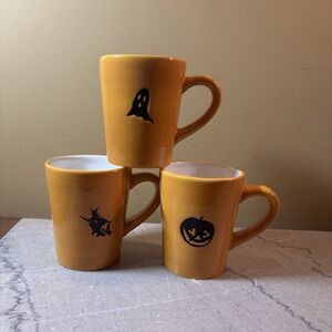 Williams Sonoma‎ Halloween Mugs Witch Ghost Pumpkin 12oz Orange Set Of 3